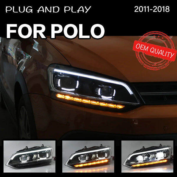Headlight For VW Polo 2010-2018 Car LED DRL Hella 5 Xenon Lens Hid H7 VW Vento Car Accessories