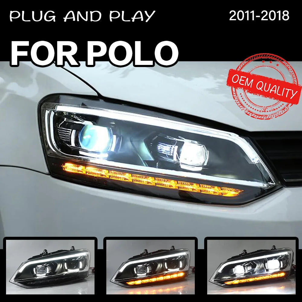 Headlight For VW Polo 2010-2018 Car LED DRL Hella 5 Xenon Lens Hid H7 VW Vento Car Accessories