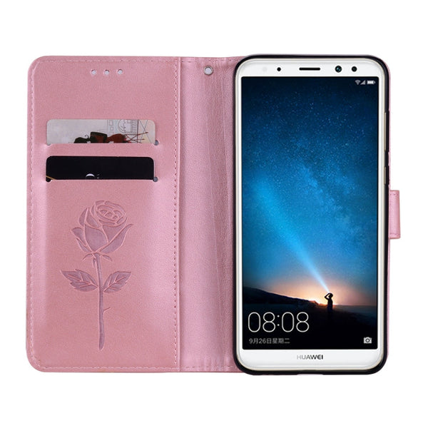 For Huawei Mate 10 Lite Rose Embossed Horizontal Flip Environmental PU Leather Case with Holder & Card Slots & Wallet