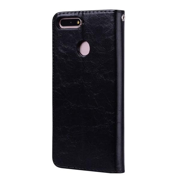 Business Style Oil Wax Texture Horizontal Flip Leather Case for Huawei Honor 7A (with fingerprint hole), with Holder & Card Slots & Wallet
