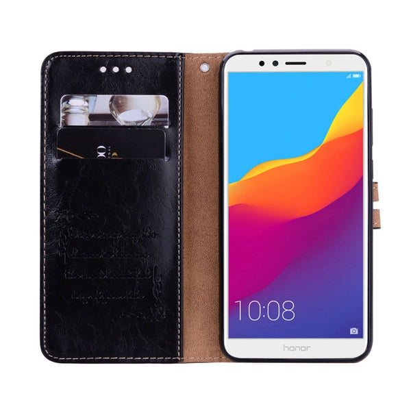 Business Style Oil Wax Texture Horizontal Flip Leather Case for Huawei Honor 7A (with fingerprint hole), with Holder & Card Slots & Wallet