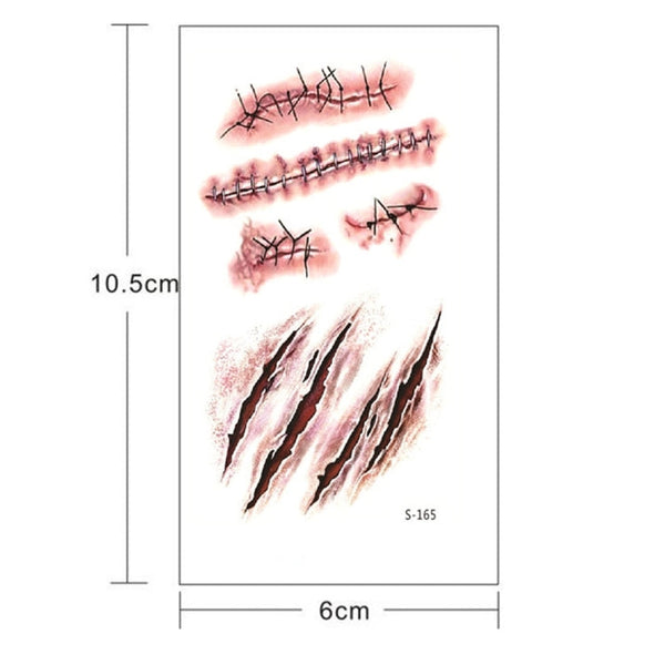 10pcs S-165 Halloween Terror Wound Realistic Scratches Injury Scar Temporary Tattoo Sticker