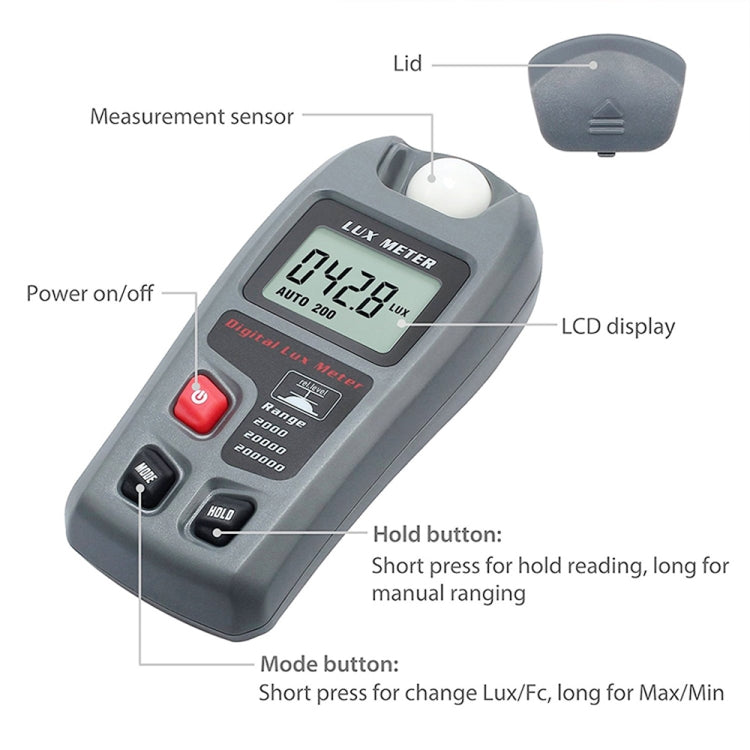 MT-30 LCD Portable Digital Light Lux Meter for Factory / School / House Various Occasion, Range: 0.1-200,000 Lux