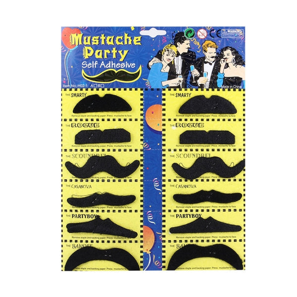 12 in 1 Funny Halloween Props Self-adhesive Fake Mustaches Kit, Mustaches Kit