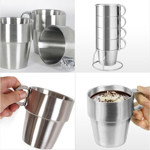 Outdoor Portable Picnic Cups Four Piece Suit Stainless Steel Drinking Mugs Anti-Hot Tea Coffee Cup, Coffee Cup
