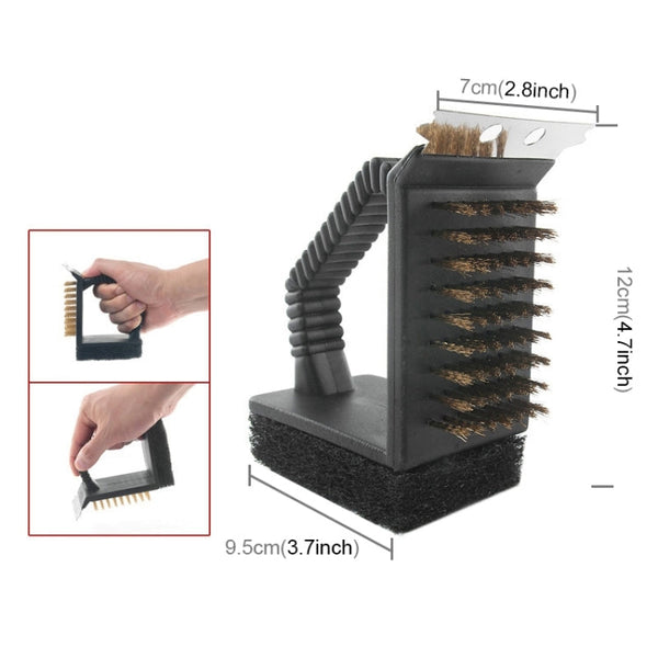 Outdoor Barbecue Cleaning Brush Camping Picnic BBQ Copper Wire Grill Three In One Right Angle Copper Wire Triangular Brush, BBQ Copper Brush