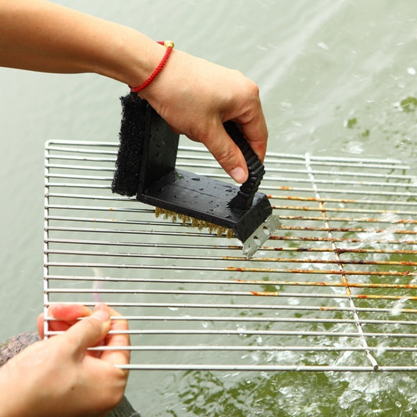 Outdoor Barbecue Cleaning Brush Camping Picnic BBQ Copper Wire Grill Three In One Right Angle Copper Wire Triangular Brush, BBQ Copper Brush