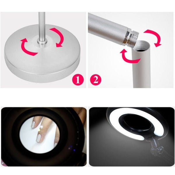 5X Foldable Swing Arm Desk Table Mount Magnifier with Lamp Light for Facial Tattoo Eyebrow Nail Salon Beauty, Cool White Light