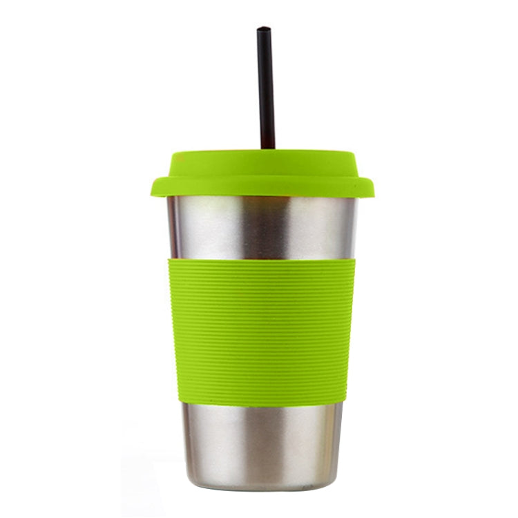 500ml Single Wall Electropolished Stainless Steel Curling Edge Beverage Cup With Rubber Circle Band And Cap, 500ml