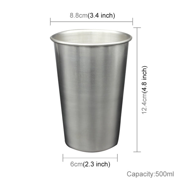 500ml Single Wall Electropolished Stainless Steel Curling Edge Beverage Cup With Rubber Circle Band And Cap, 500ml
