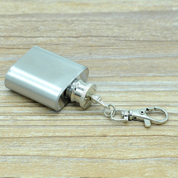 28mL(1oz)Cute Mini Portable Wine Jug Handy Stainless Steel Hip Flask with a Key Chain(Silver), 28mL(1oz)