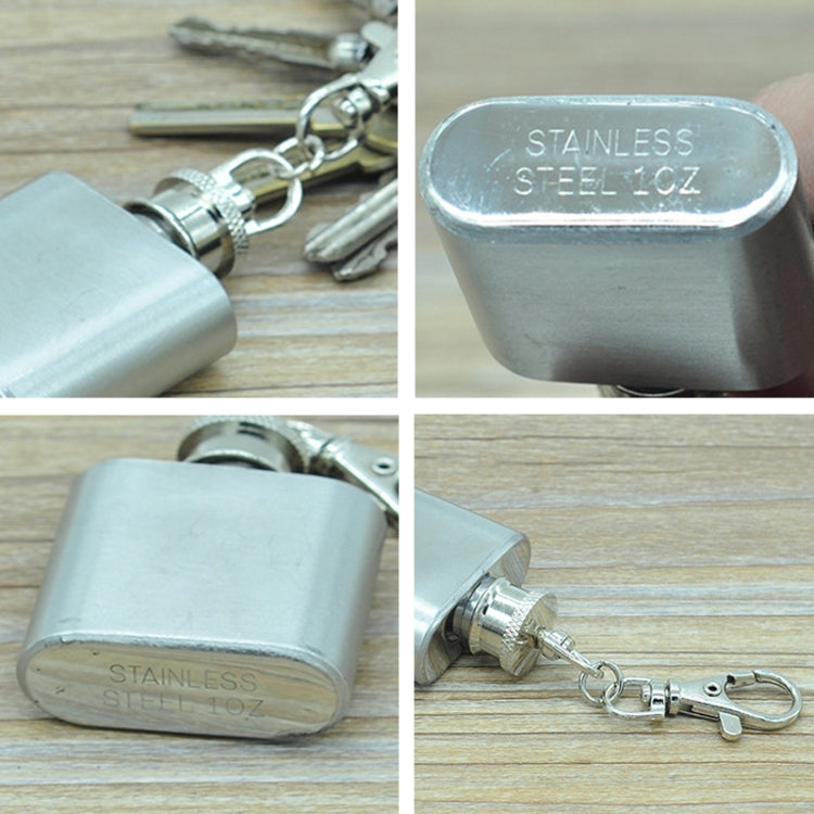 28mL(1oz)Cute Mini Portable Wine Jug Handy Stainless Steel Hip Flask with a Key Chain(Silver), 28mL(1oz)