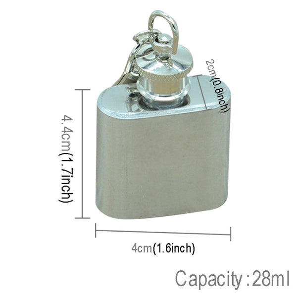28mL(1oz)Cute Mini Portable Wine Jug Handy Stainless Steel Hip Flask with a Key Chain(Silver), 28mL(1oz)