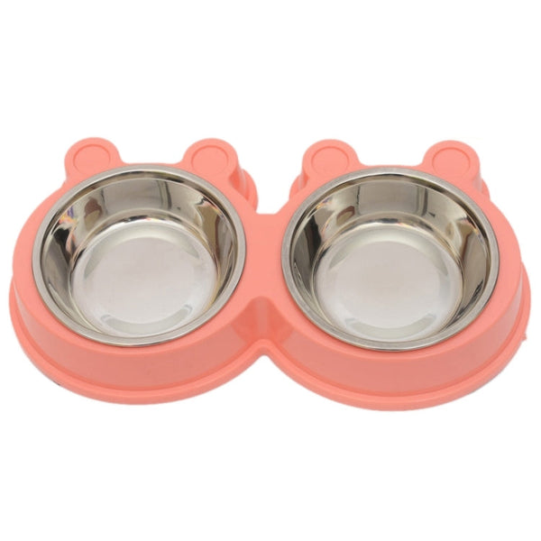 2 in 1 Stainless Steel  Bowls, Anti-slippery Mat Cartoon Shape Detachable Pets Bowls, Random Color Delivery