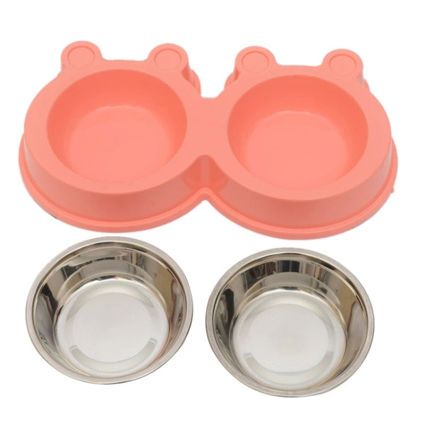 2 in 1 Stainless Steel  Bowls, Anti-slippery Mat Cartoon Shape Detachable Pets Bowls, Random Color Delivery