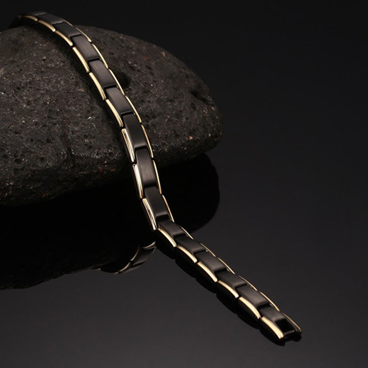 Europe and America Style Fashion Men Jewelry Stainless Steel + Gold-mounted Plating Magnetic Health Bracelet, Size: 12mm*22cm (Black+Gold)