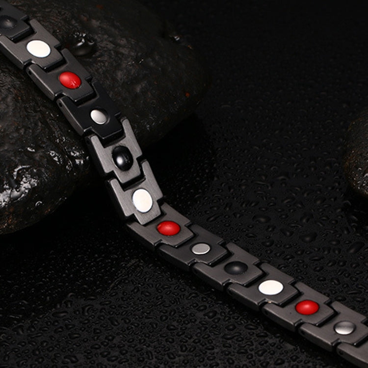 Europe and America Style Fashion Men Jewelry Stainless Steel + Gold-mounted Plating Magnetic Health Bracelet, Size: 12mm*22cm (Black+Gold)