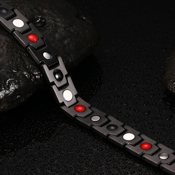 Europe and America Style Fashion Men Jewelry Stainless Steel + Gold-mounted Plating Magnetic Health Bracelet, Size: 12mm*22cm (Black+Gold)