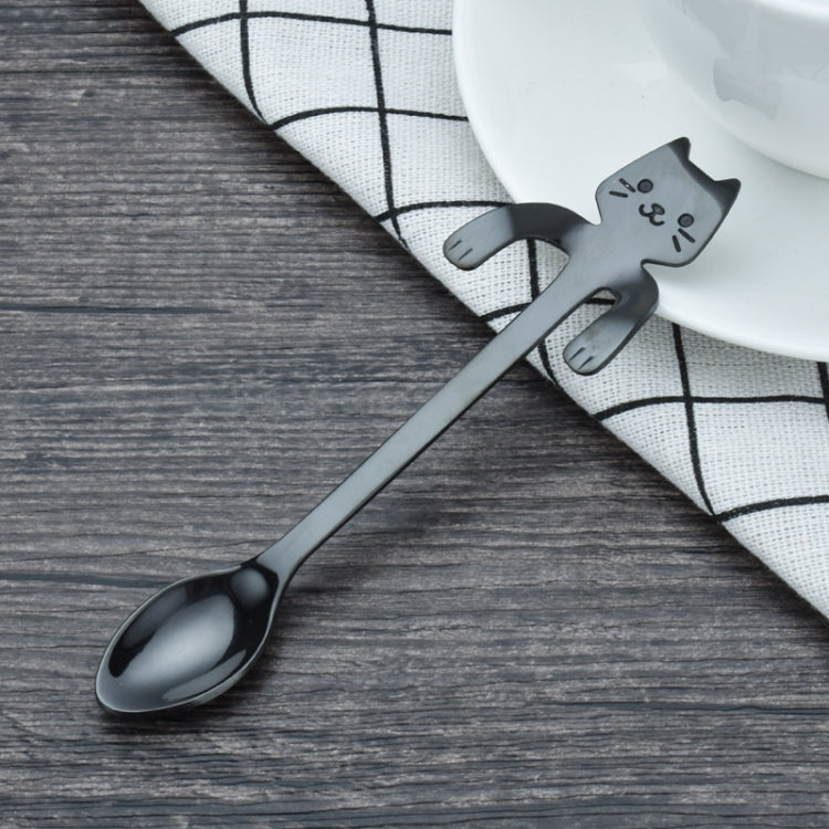 Creative 304 Stainless Steel Cartoon Cat Handle Coffee Stirring Spoons, 11.8*1.8cm, Black, Gold, Silver