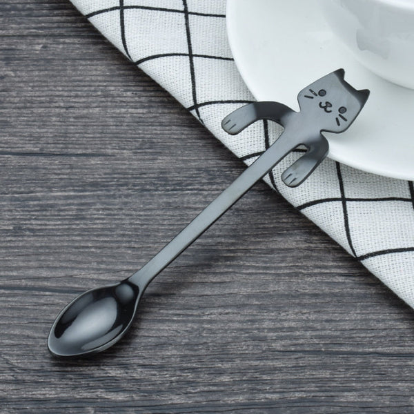 Creative 304 Stainless Steel Cartoon Cat Handle Coffee Stirring Spoons, 11.8*1.8cm, Black, Gold, Silver