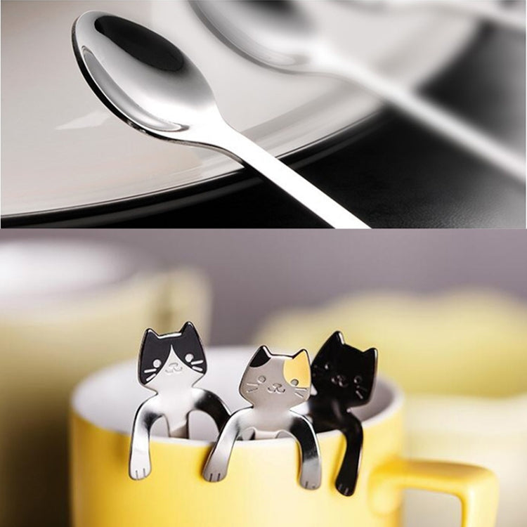 Creative 304 Stainless Steel Cartoon Cat Handle Coffee Stirring Spoons, 11.8*1.8cm, Black, Gold, Silver