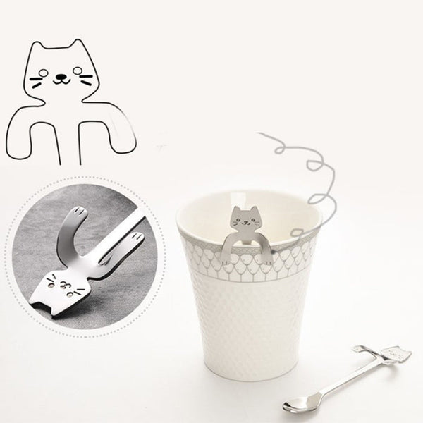 Creative 304 Stainless Steel Cartoon Cat Handle Coffee Stirring Spoons, 11.8*1.8cm, Black, Gold, Silver