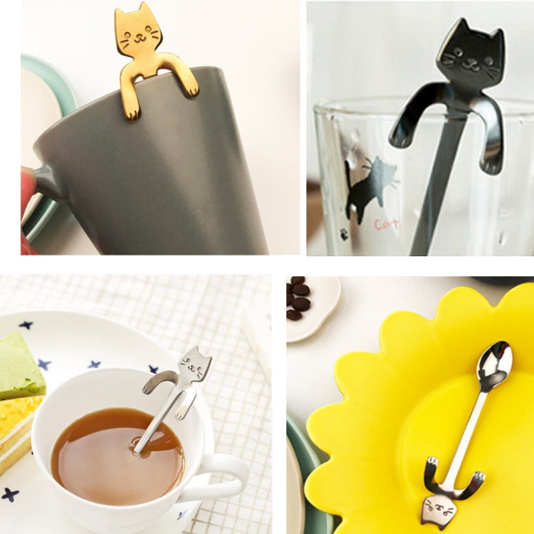 Creative 304 Stainless Steel Cartoon Cat Handle Coffee Stirring Spoons, 11.8*1.8cm, Black, Gold, Silver