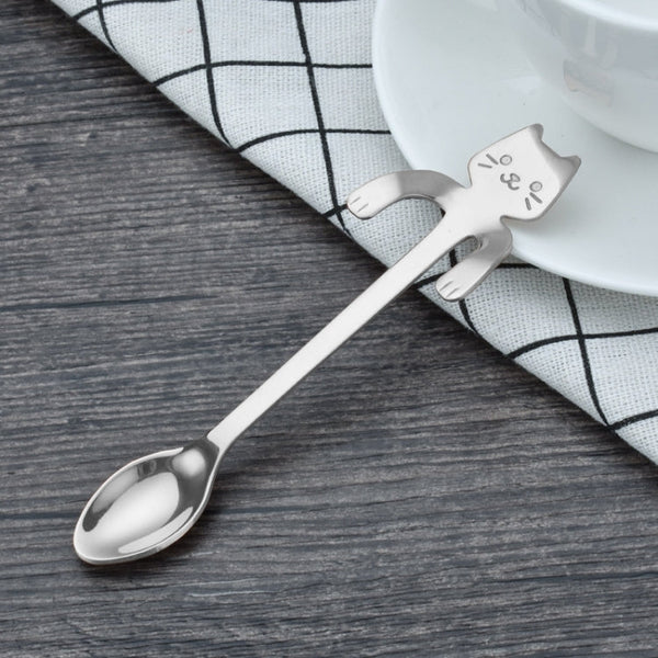 Creative 304 Stainless Steel Cartoon Cat Handle Coffee Stirring Spoons, 11.8*1.8cm, Black, Gold, Silver