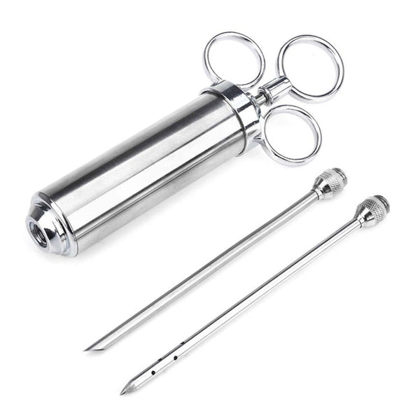 60ml Stainless Steel Syringe Dual Needles Condiment Turkey Meat Injector Cooking Tools