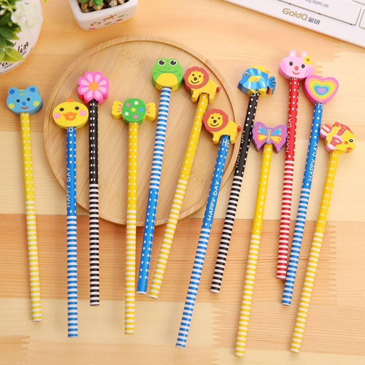 10pcs Creative Stationery Cartoon Animals Series Wooden HB Pencil with Eraser Children Pencils For Kids School Office Supply, Random Color Delivery