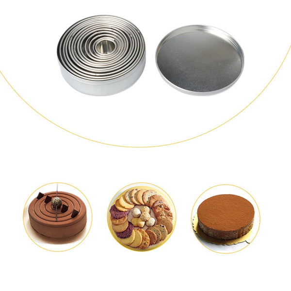 12 PCS / Set Stainless Steel Round Shape Cutting Mould Mousse Cake Doughnut Baking Tools, Round Shape(12 PCS / Set)