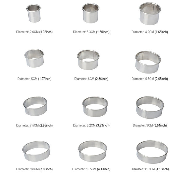 12 PCS / Set Stainless Steel Round Shape Cutting Mould Mousse Cake Doughnut Baking Tools, Round Shape(12 PCS / Set)