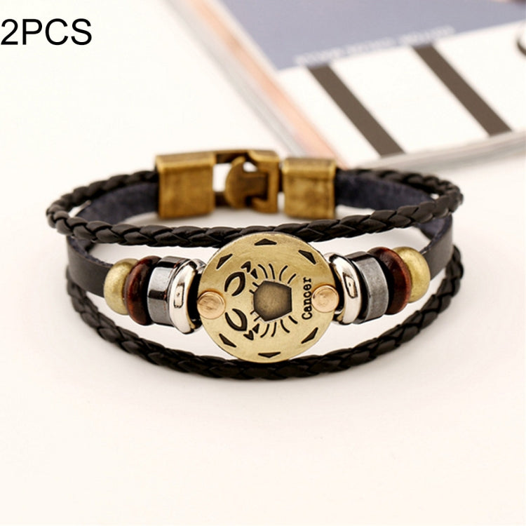 2 PCS Couple Lovers Jewelry Leather Braided Constellation Detail Hand Chain Bracelet, Size: 21*1.2cm