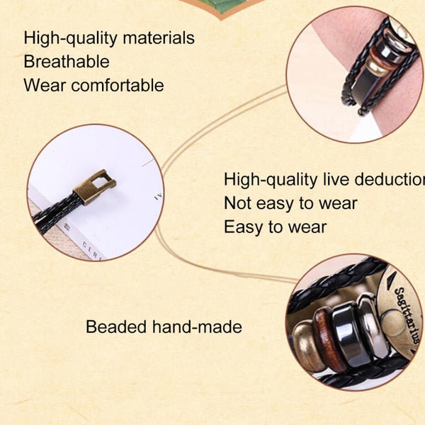 2 PCS Couple Lovers Jewelry Leather Braided Constellation Detail Hand Chain Bracelet, Size: 21*1.2cm