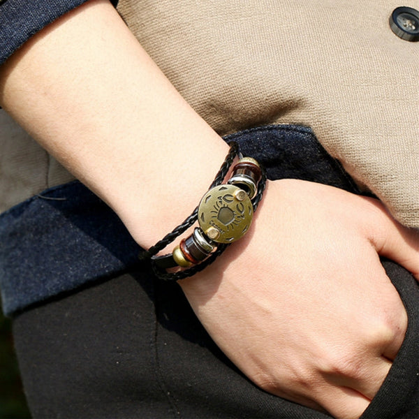 2 PCS Couple Lovers Jewelry Leather Braided Constellation Detail Hand Chain Bracelet, Size: 21*1.2cm