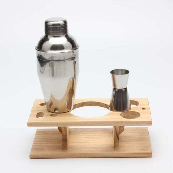 9 in 1 Stainless Steel Cocktail Shaker Tools Set with Wooden Mount, Capacity: 550ml, 550ml