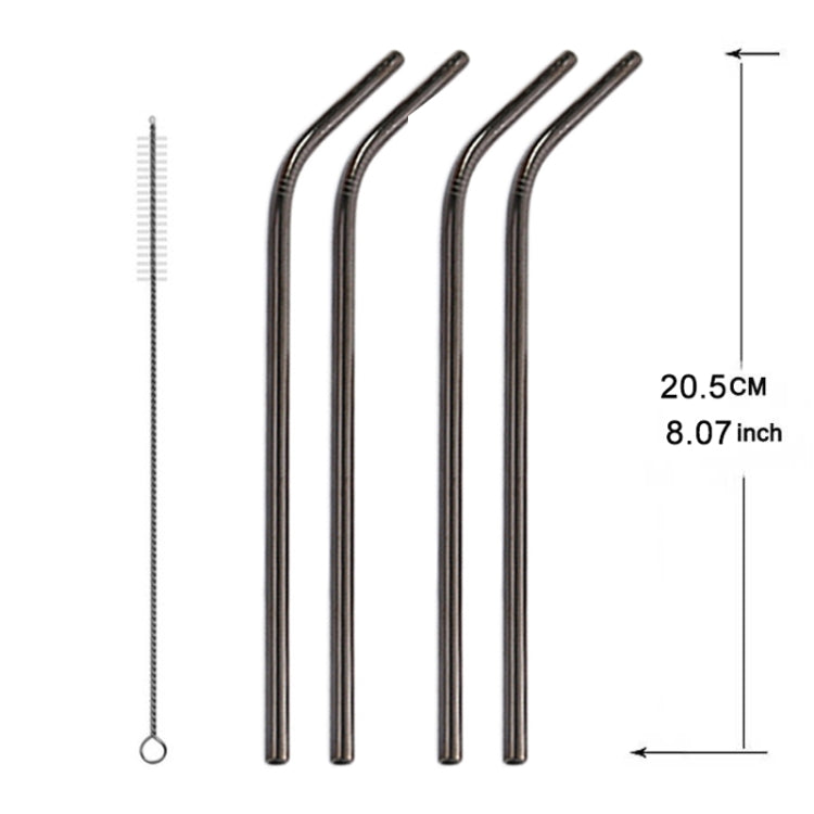 5pcs Reusable Stainless Steel Bent Drinking Straw + Cleaner Brush Set Kit,  215*6mm, 215*6mm (Bent)