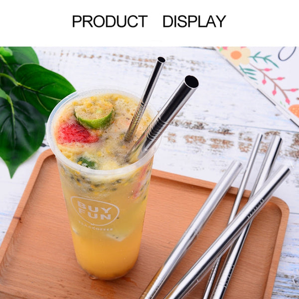 5pcs Reusable Stainless Steel Straight Drinking Straw + Cleaner Brush Set Kit,  215*6mm, 215*6mm (Straight)