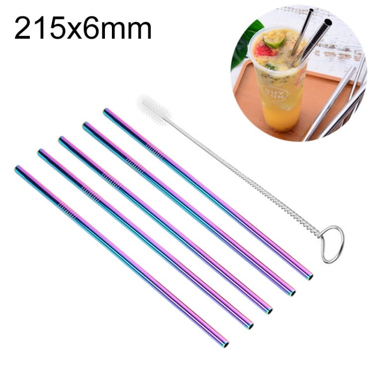 5pcs Reusable Stainless Steel Straight Drinking Straw + Cleaner Brush Set Kit,  215*6mm, 215*6mm (Straight)