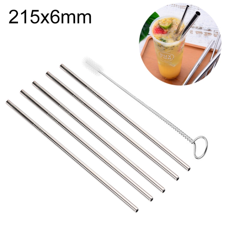 5pcs Reusable Stainless Steel Straight Drinking Straw + Cleaner Brush Set Kit,  215*6mm, 215*6mm (Straight)