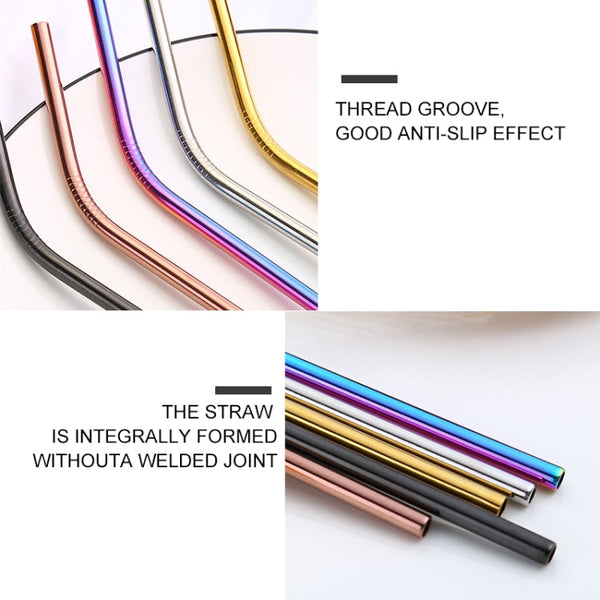 4pcs Reusable Stainless Steel Drinking Straw + Cleaner Brush Set Kit,  215*6mm, 215*6mm (Combination)
