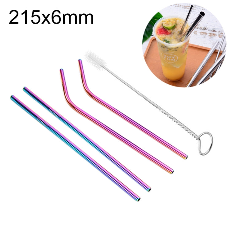4pcs Reusable Stainless Steel Drinking Straw + Cleaner Brush Set Kit,  215*6mm, 215*6mm (Combination)