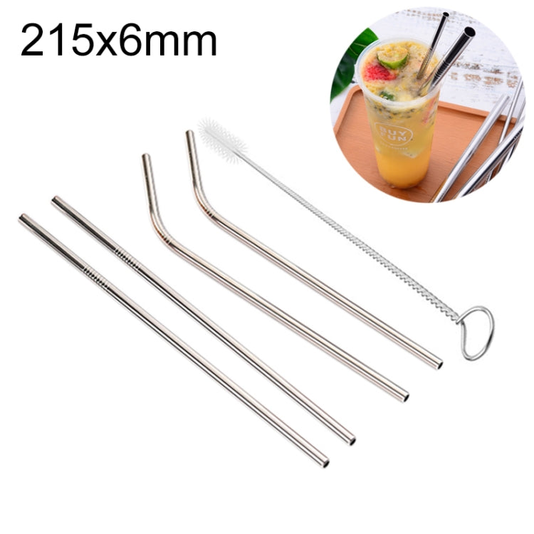 4pcs Reusable Stainless Steel Drinking Straw + Cleaner Brush Set Kit,  215*6mm, 215*6mm (Combination)