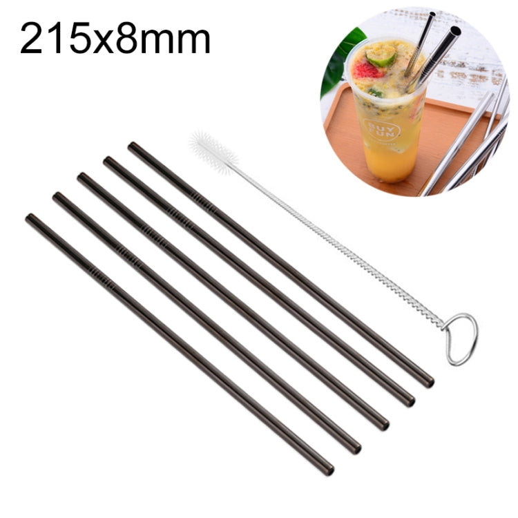 5pcs Reusable Stainless Steel Straight Drinking Straw + Cleaner Brush Set Kit,  215*8mm, 215*8mm (Straight)