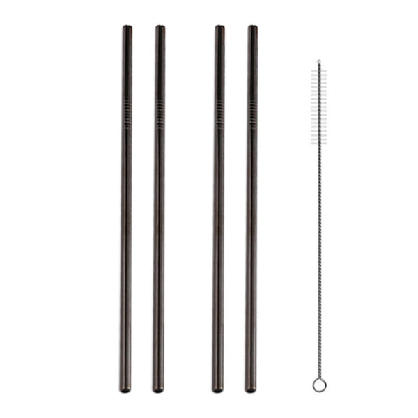 5pcs Reusable Stainless Steel Straight Drinking Straw + Cleaner Brush Set Kit,  215*8mm, 215*8mm (Straight)