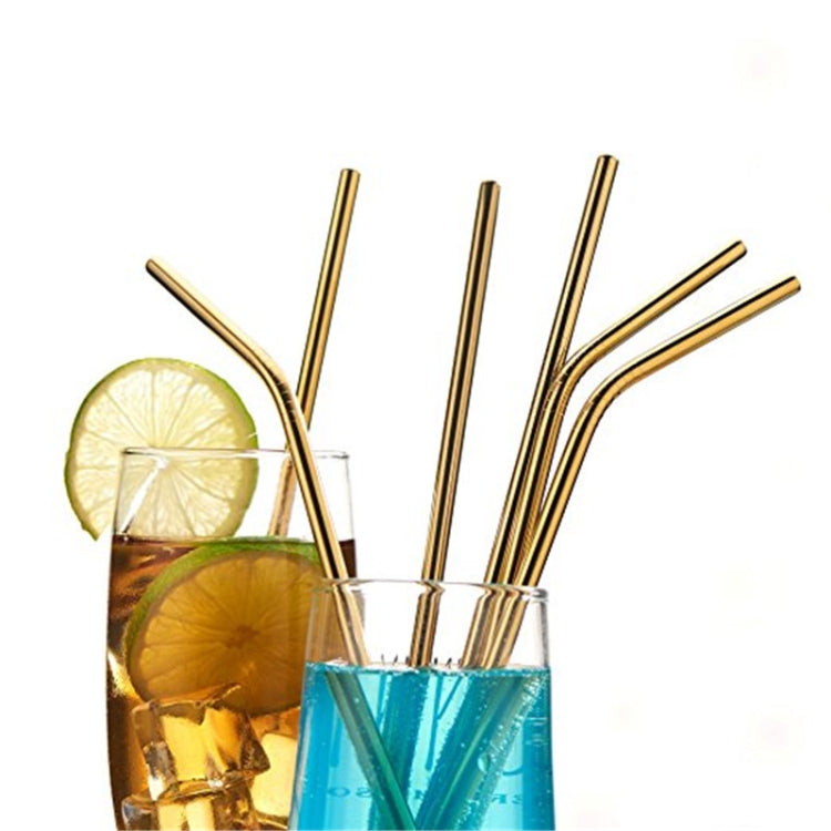 5pcs Reusable Stainless Steel Straight Drinking Straw + Cleaner Brush Set Kit,  215*8mm, 215*8mm (Straight)