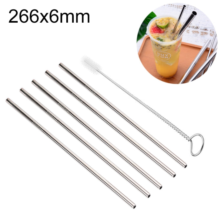 5pcs Reusable Stainless Steel Straight Drinking Straw + Cleaner Brush Set Kit,  266*6mm, 266*6mm (Straight)