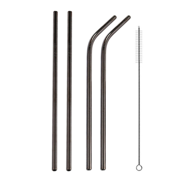 4pcs Reusable Stainless Steel Drinking Straw + Cleaner Brush Set Kit,  266*6mm, 266*6mm (Combination)