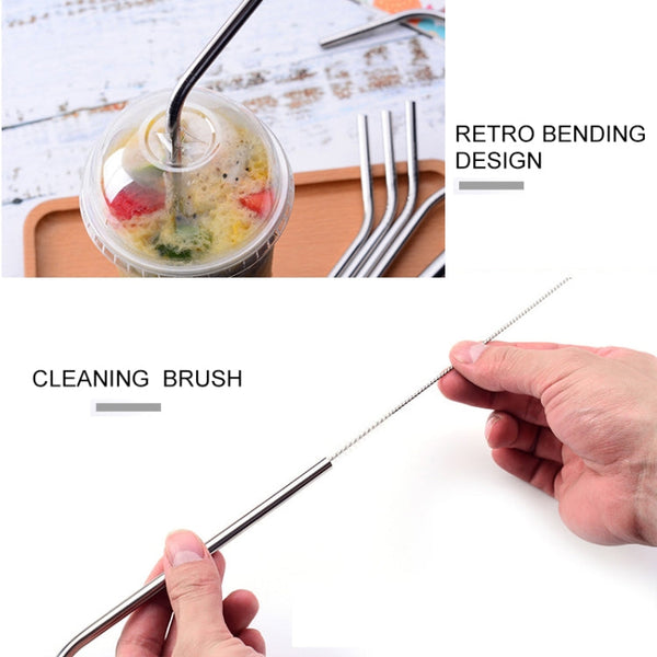 4pcs Reusable Stainless Steel Drinking Straw + Cleaner Brush Set Kit,  266*6mm, 266*6mm (Combination)