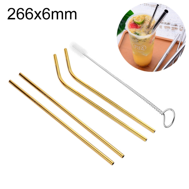 4pcs Reusable Stainless Steel Drinking Straw + Cleaner Brush Set Kit,  266*6mm, 266*6mm (Combination)
